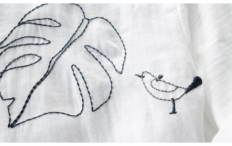 Short-Sleeve Men Casual Embroidery Stitching Round Neck T-shirt