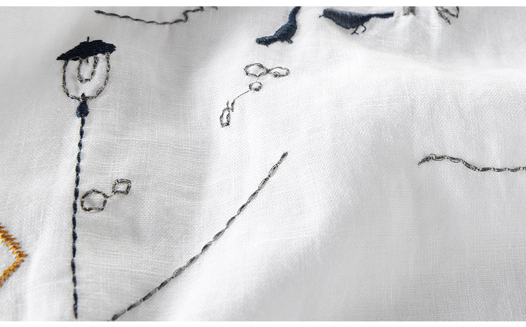 Short-Sleeve Men Casual Embroidery Stitching Round Neck T-shirt