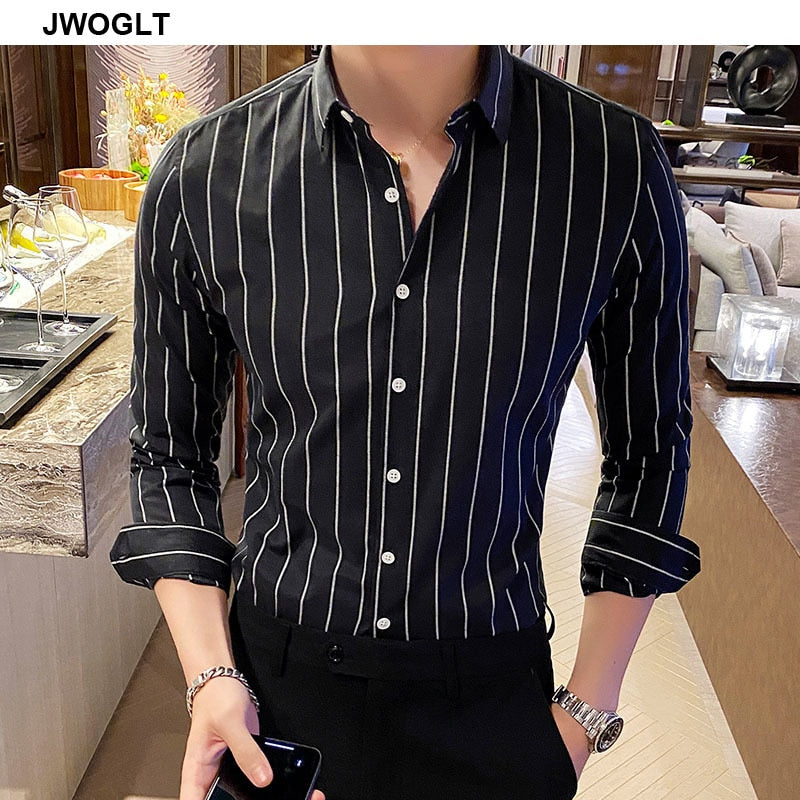 Fashion Men Shirts Button Down Slim Fit Long Sleeve Striped Shirts