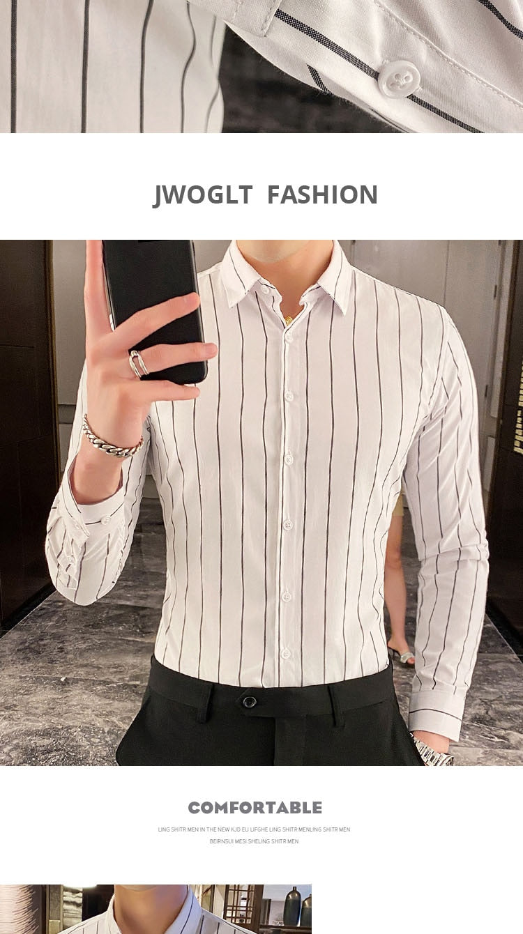 Fashion Men Shirts Button Down Slim Fit Long Sleeve Striped Shirts