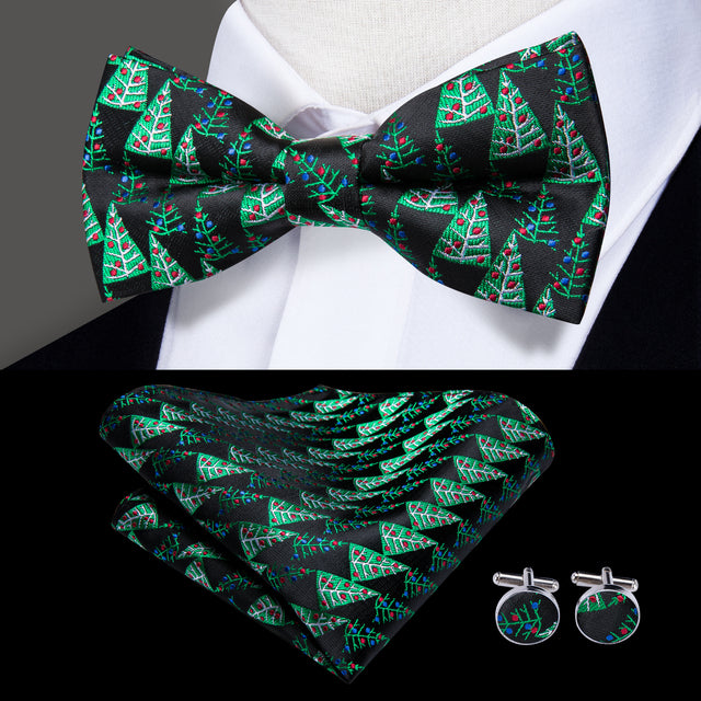 Silk Butterfly Bow Tie with Hanky Cufflinks Set