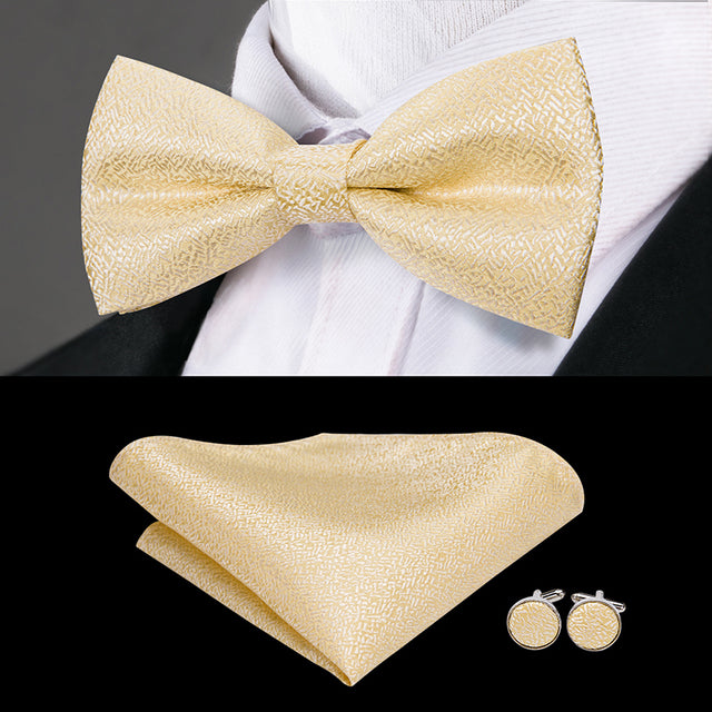 Silk Butterfly Bow Tie with Hanky Cufflinks Set