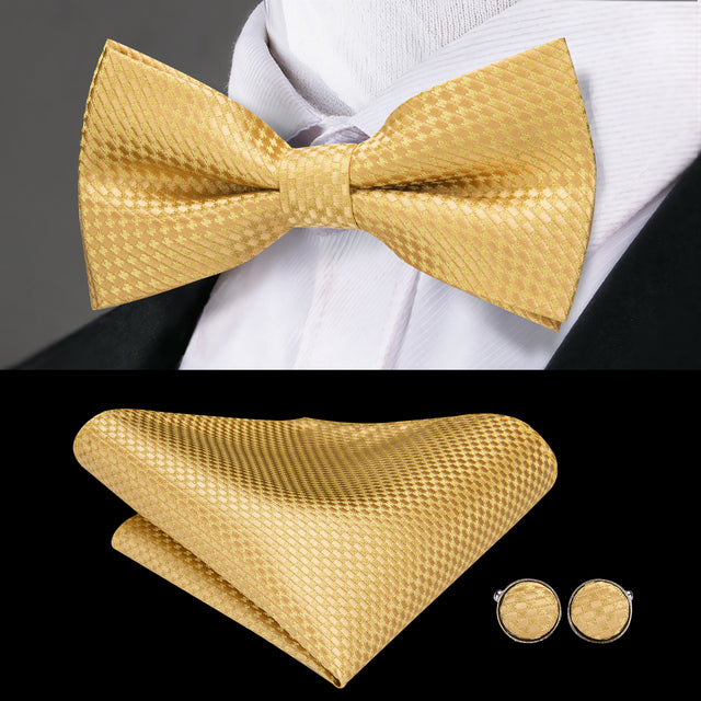 Silk Butterfly Bow Tie with Hanky Cufflinks Set