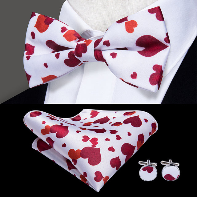 Silk Butterfly Bow Tie with Hanky Cufflinks Set