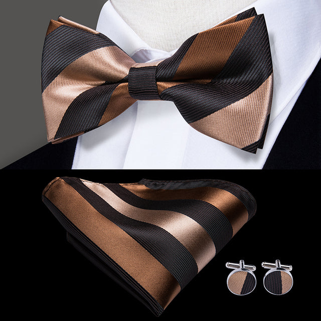 Silk Butterfly Bow Tie with Hanky Cufflinks Set