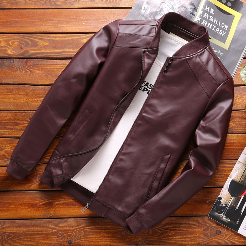Men PU Leather Jackets Fashion Casual Coats Outerwear Slim Fit Leather Jacket