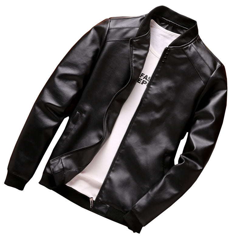 Men PU Leather Jackets Fashion Casual Coats Outerwear Slim Fit Leather Jacket