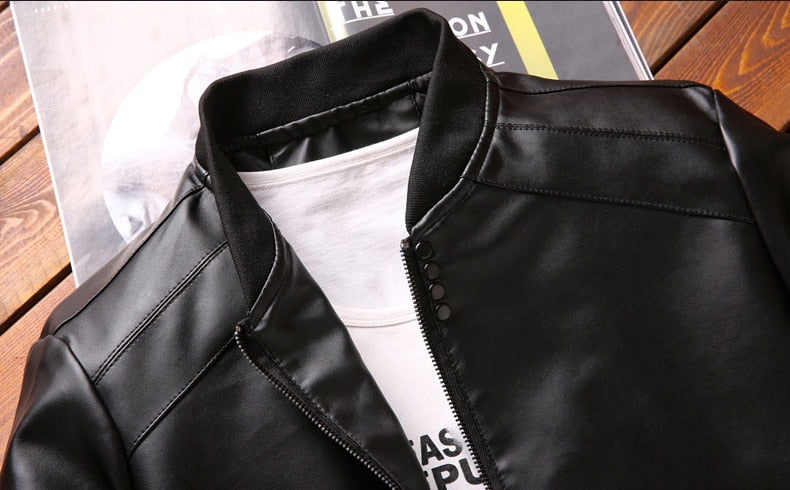 Men PU Leather Jackets Fashion Casual Coats Outerwear Slim Fit Leather Jacket
