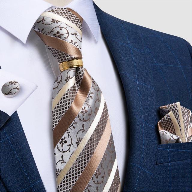 Striped Floral Paisley Silk Tie Cufflinks Tie Ring Set