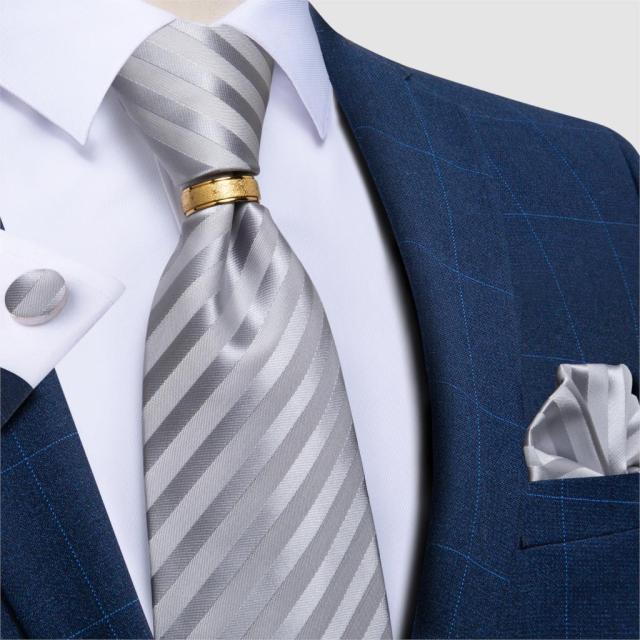 Striped Floral Paisley Silk Tie Cufflinks Tie Ring Set