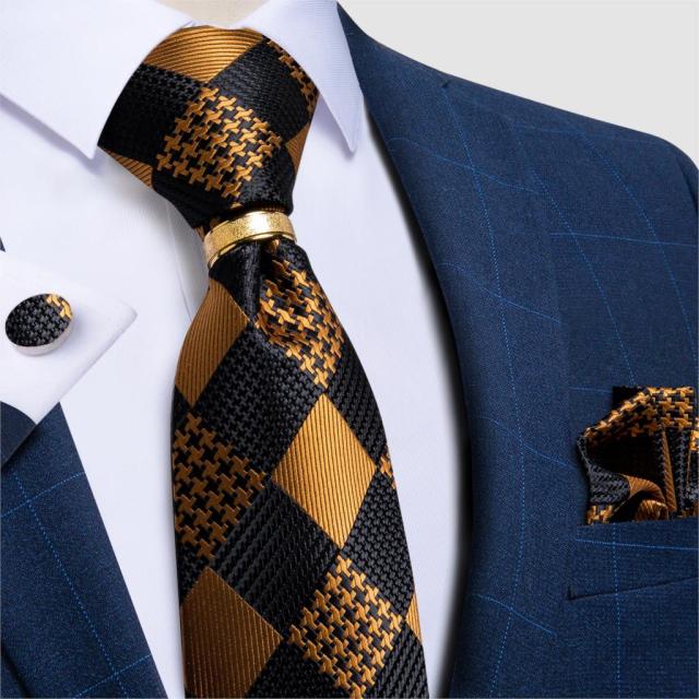 Striped Floral Paisley Silk Tie Cufflinks Tie Ring Set