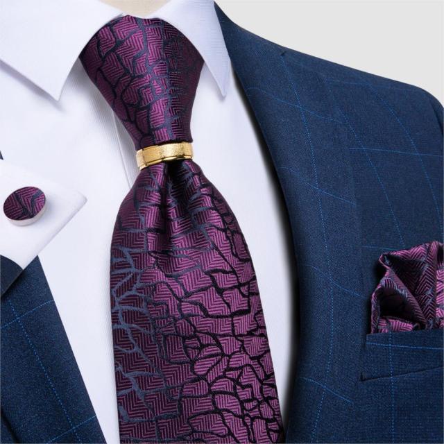 Striped Floral Paisley Silk Tie Cufflinks Tie Ring Set