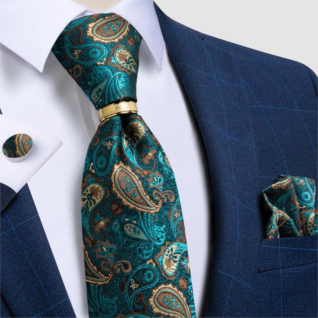 Striped Floral Paisley Silk Tie Cufflinks Tie Ring Set