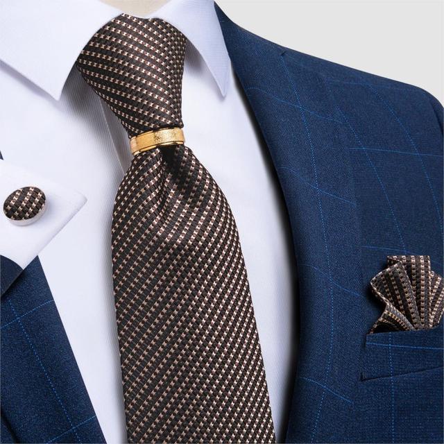 Striped Floral Paisley Silk Tie Cufflinks Tie Ring Set