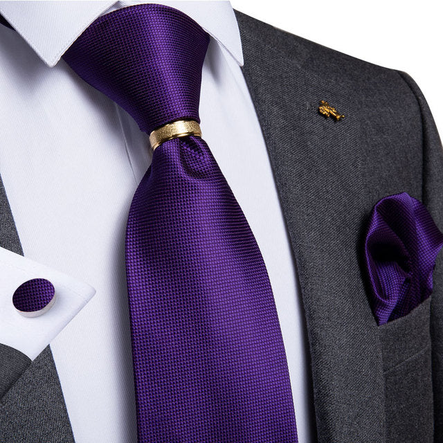 Striped Floral Paisley Silk Tie Cufflinks Tie Ring Set