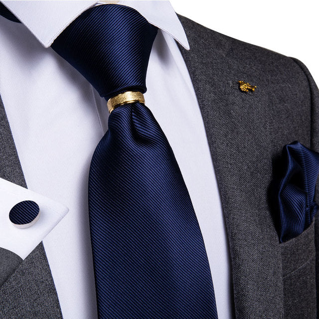 Striped Floral Paisley Silk Tie Cufflinks Tie Ring Set