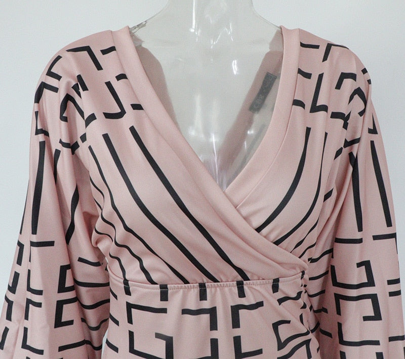 Ribbed Elegant Plaid Print Wrap Bodycon Midi Dress