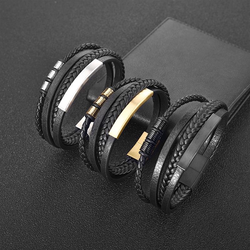Charm Magnetic Clasp Braided Leather Wrapping Bracelet