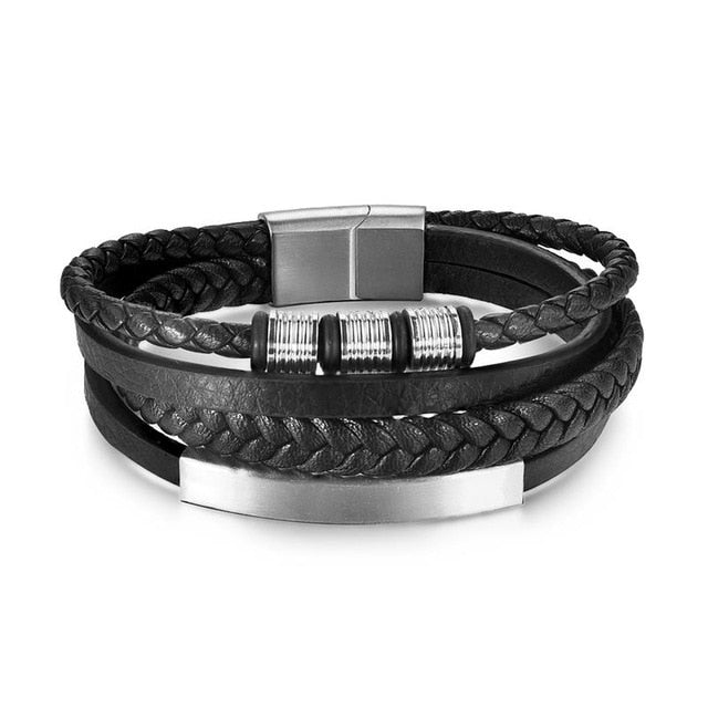 Charm Magnetic Clasp Braided Leather Wrapping Bracelet