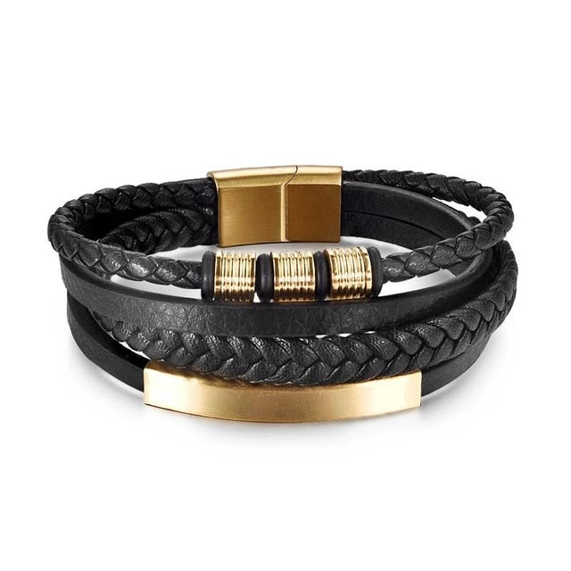 Charm Magnetic Clasp Braided Leather Wrapping Bracelet