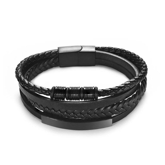 Charm Magnetic Clasp Braided Leather Wrapping Bracelet