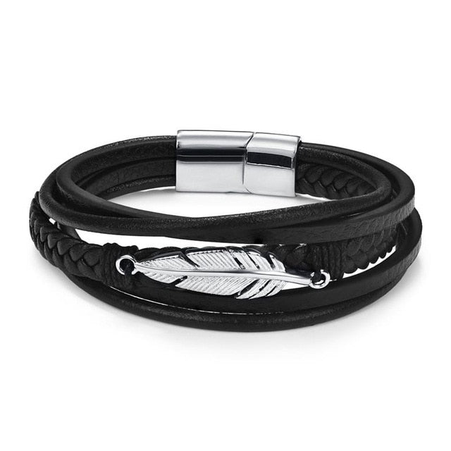 Charm Magnetic Clasp Braided Leather Wrapping Bracelet