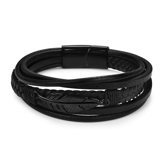 Charm Magnetic Clasp Braided Leather Wrapping Bracelet