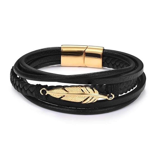 Charm Magnetic Clasp Braided Leather Wrapping Bracelet
