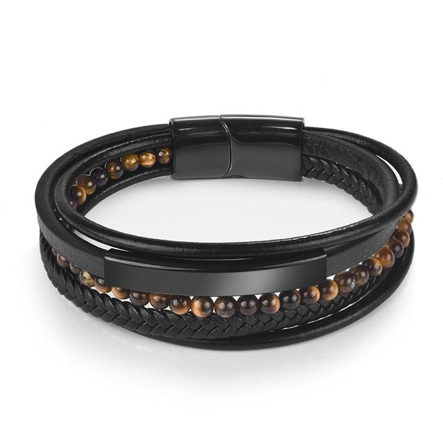 Charm Magnetic Clasp Braided Leather Wrapping Bracelet