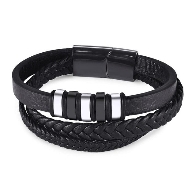 Charm Magnetic Clasp Braided Leather Wrapping Bracelet