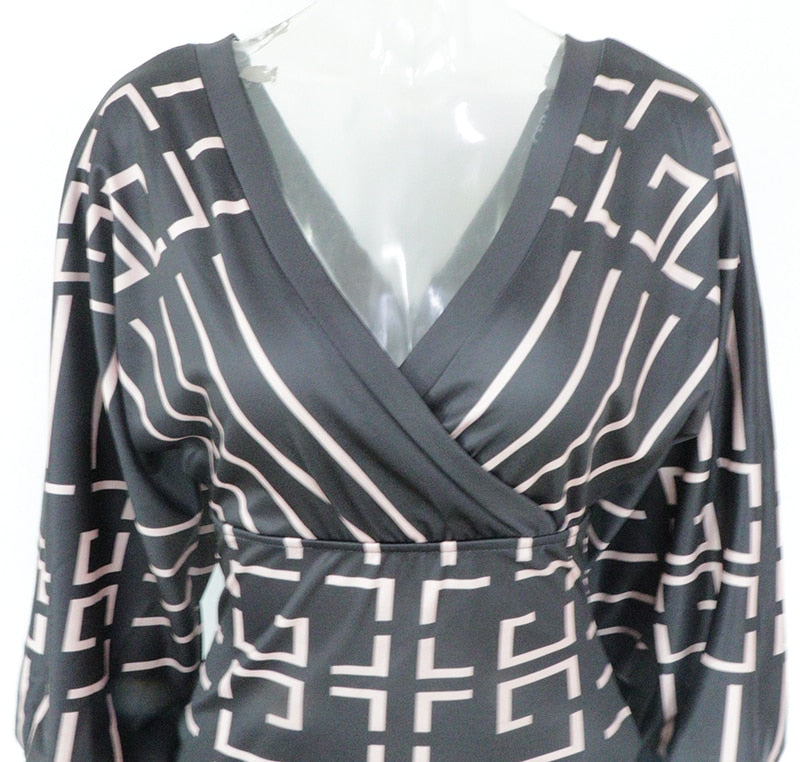 Ribbed Elegant Plaid Print Wrap Bodycon Midi Dress