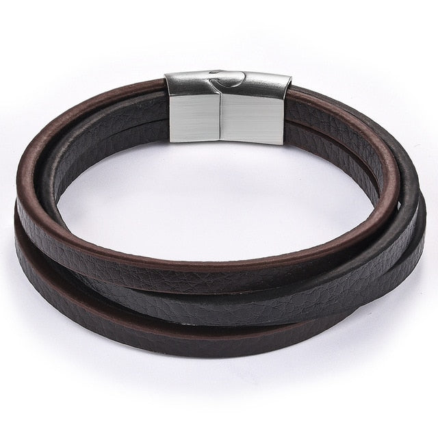 Charm Magnetic Clasp Braided Leather Wrapping Bracelet