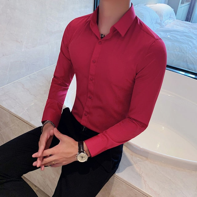 Long Sleeve Fashion Men Formal Slim Fit Shirt