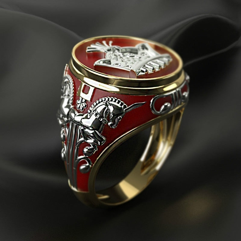 Red Exquisitely Carved Unicorn Ring