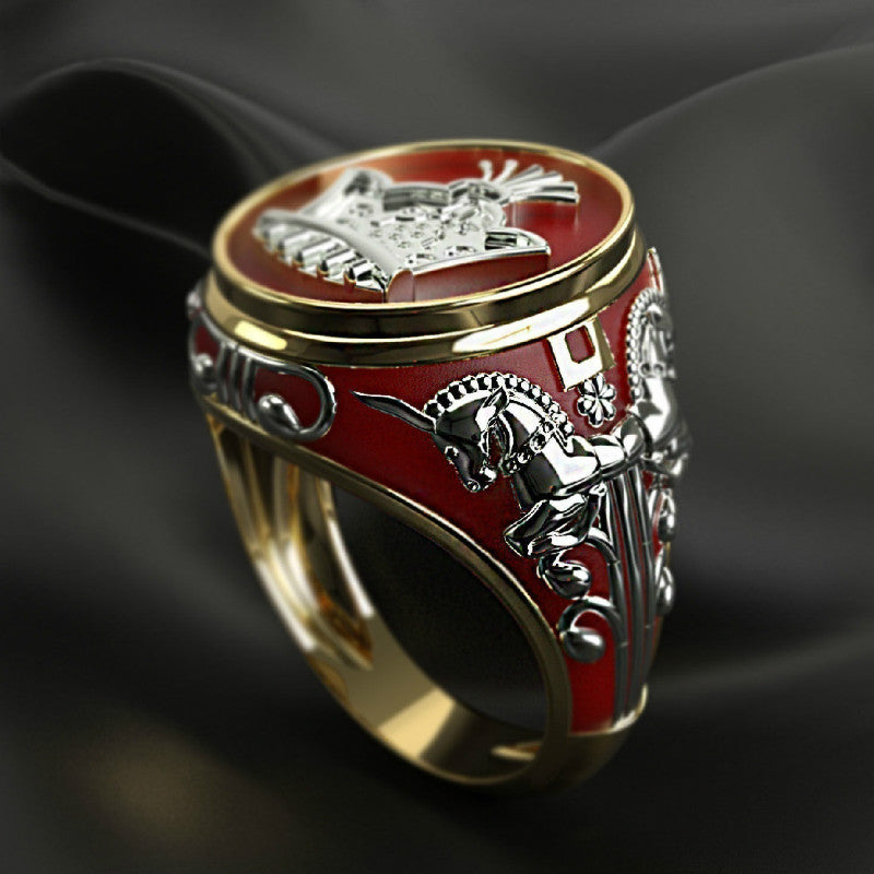 Red Exquisitely Carved Unicorn Ring