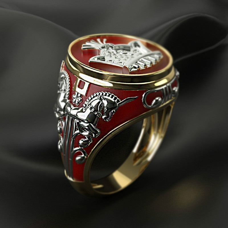 Red Exquisitely Carved Unicorn Ring