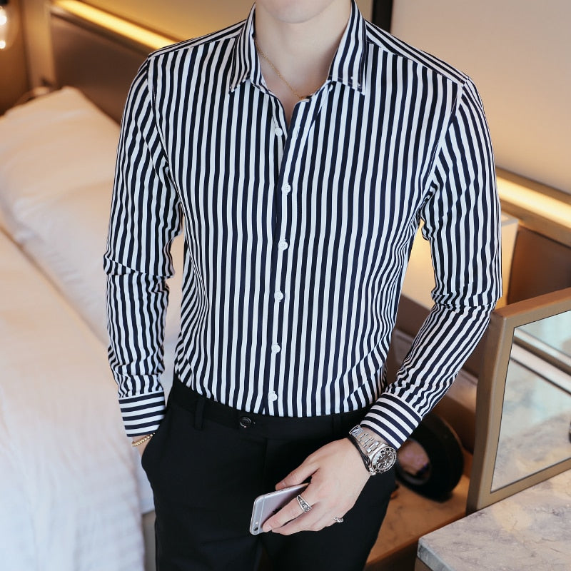 Fashion Slim Fit Striped Long Sleeve Shirts