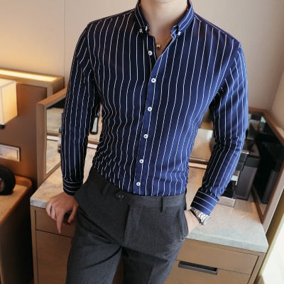 Fashion Slim Fit Striped Long Sleeve Shirts