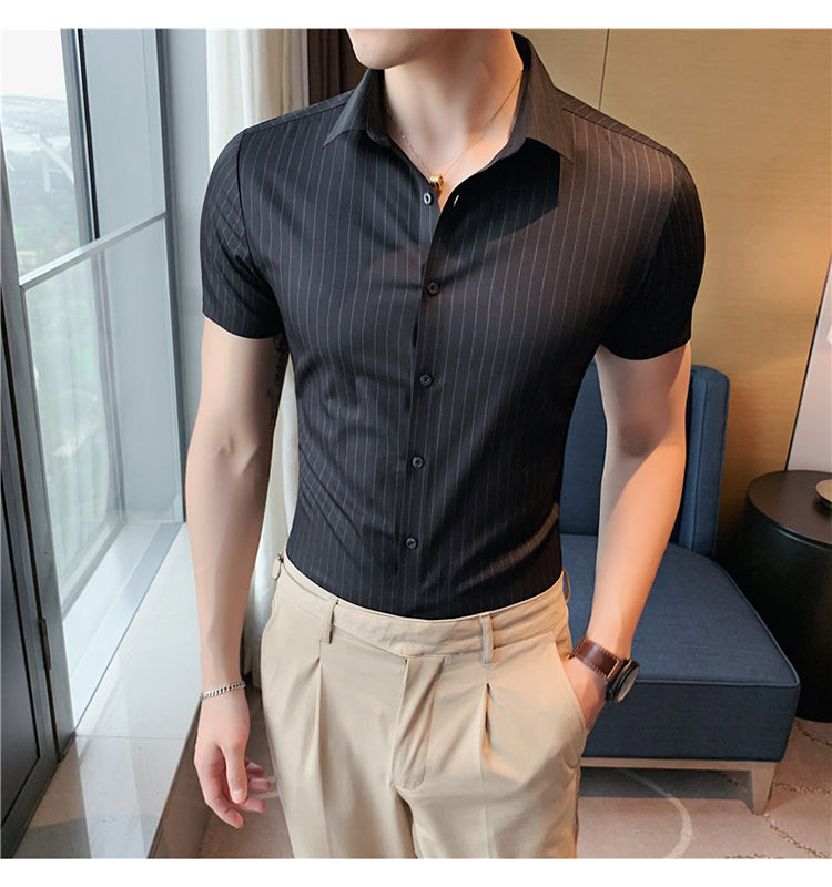 Striped Slim Fit Business Formal Short Sleeve