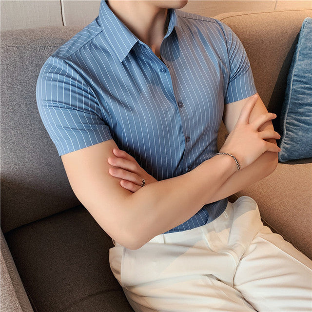 Striped Slim Fit Business Formal Short Sleeve