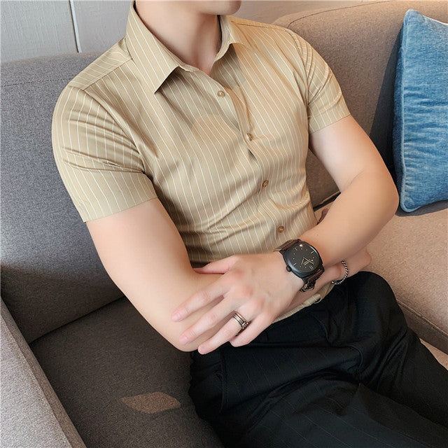 Striped Slim Fit Business Formal Short Sleeve