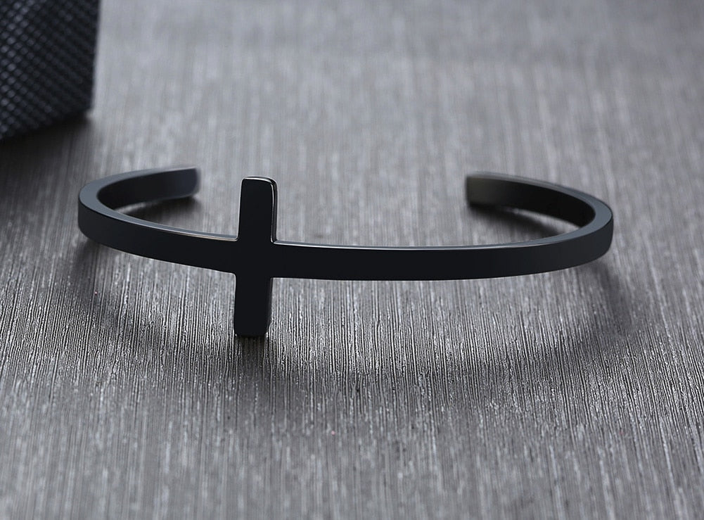 SIDEWAYS CROSS OPEN CUFF BANGLE