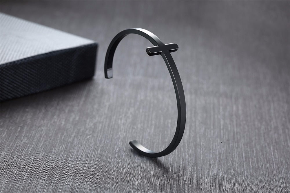 SIDEWAYS CROSS OPEN CUFF BANGLE