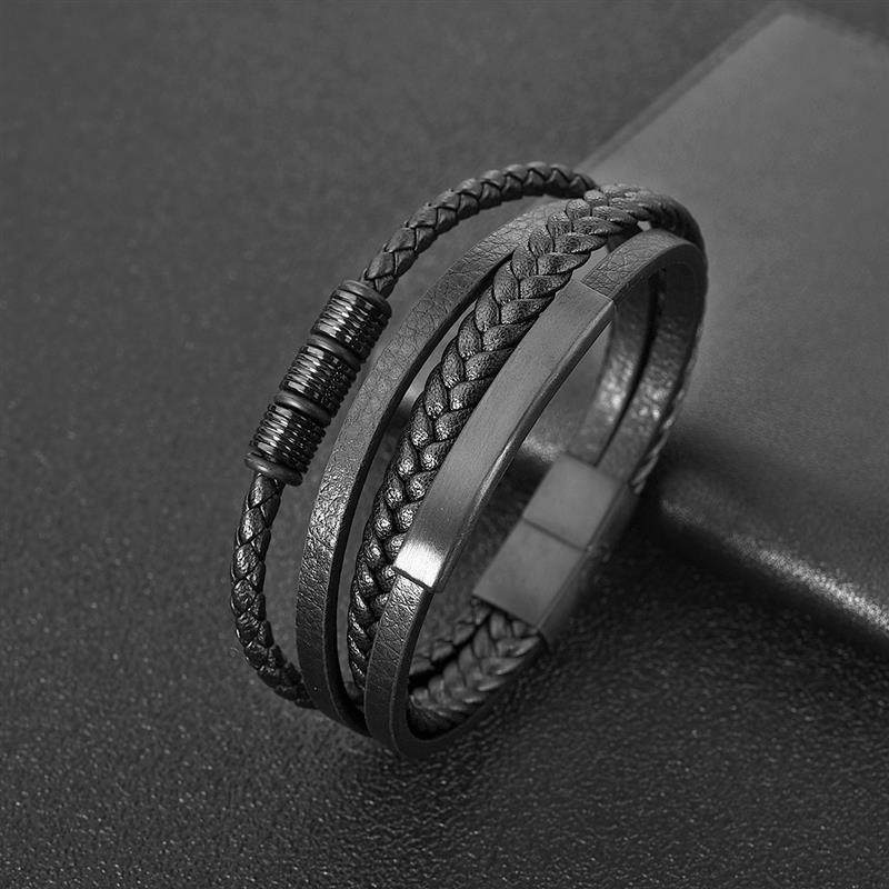 Charm Magnetic Clasp Braided Leather Wrapping Bracelet