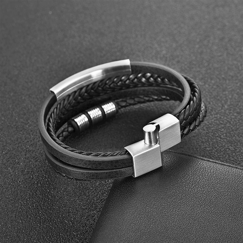 Charm Magnetic Clasp Braided Leather Wrapping Bracelet