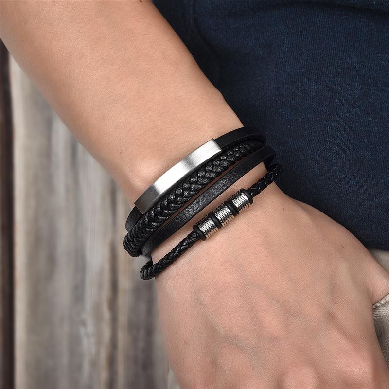 Charm Magnetic Clasp Braided Leather Wrapping Bracelet