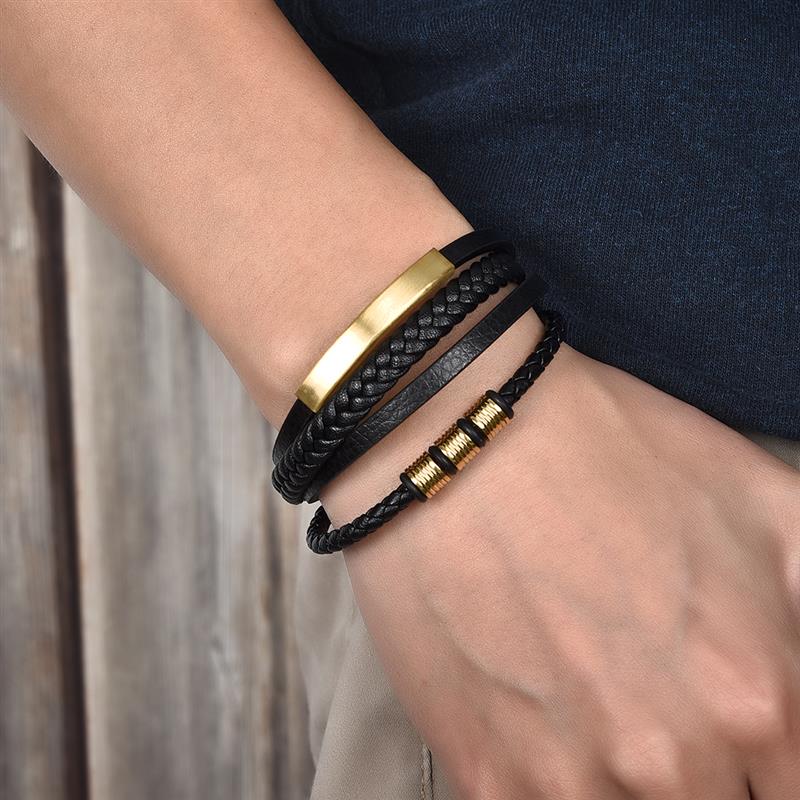 Charm Magnetic Clasp Braided Leather Wrapping Bracelet
