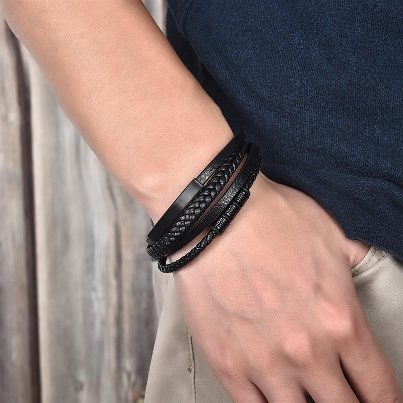 Charm Magnetic Clasp Braided Leather Wrapping Bracelet