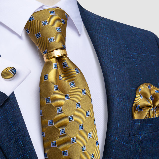 Striped Floral Paisley Silk Tie Cufflinks Tie Ring Set