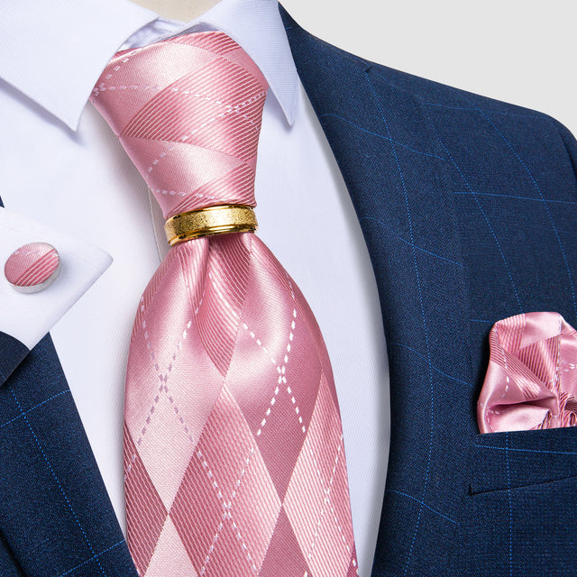 Striped Floral Paisley Silk Tie Cufflinks Tie Ring Set